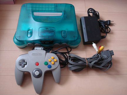 Nintendo 64 голубой-прозрачный цвет +игры (ntsc) J