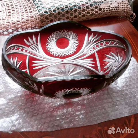 Ладья ваза фруктовница конфетница цветной хрусталь