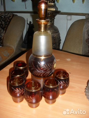 Богемское стекло графин и 6 стопок