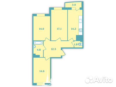 3-к квартира, 82 м², 12/22 эт.