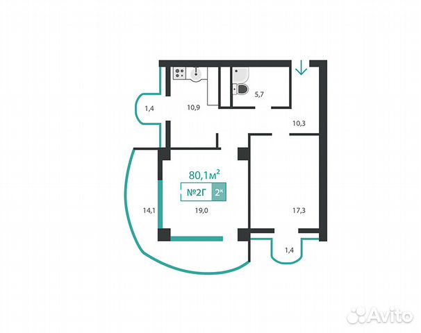 2-к квартира, 80.1 м², 11/15 эт.