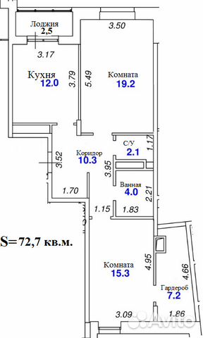 2-к квартира, 72.7 м², 3/10 эт.