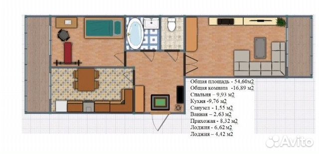 2-к квартира, 54.6 м², 9/9 эт.