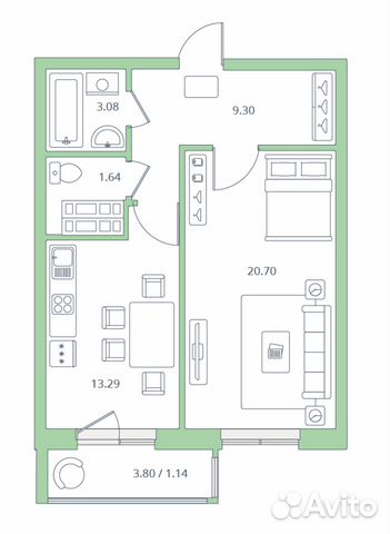 1-к квартира, 49.2 м², 8/15 эт.