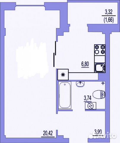 1-к квартира, 36 м², 6/9 эт.