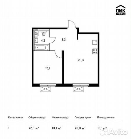 1-к квартира, 46.1 м², 28/33 эт. 1-к квартира, 46.1 м², 28/33 эт.