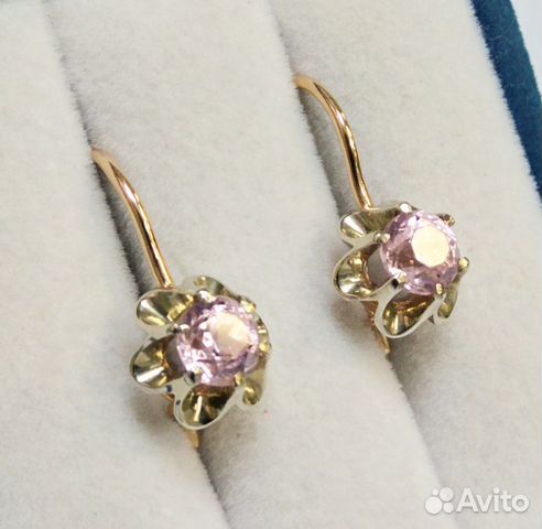 Золотые серьги 583 звезда с розовым кварцем
