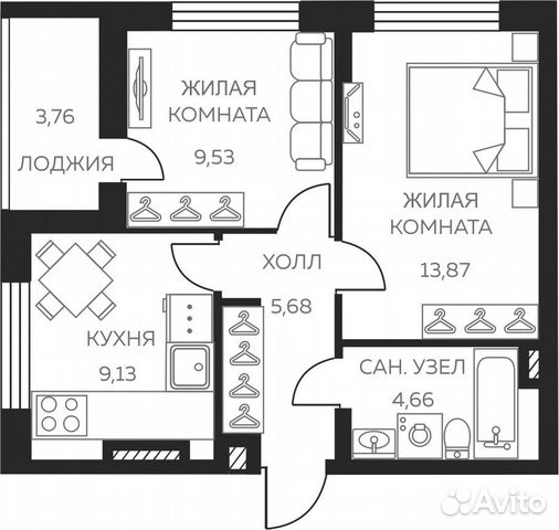 2-к квартира, 46.6 м², 6/29 эт. 2-к квартира, 46.6 м², 6/29 эт.