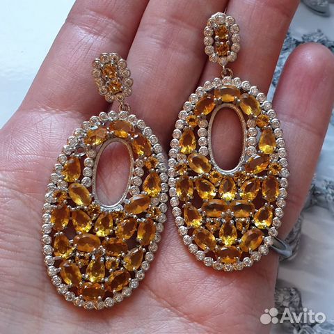 Серебряные серьги с цитринами