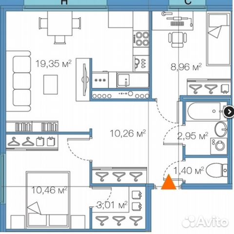 2-к квартира, 56.1 м², 4/23 эт.