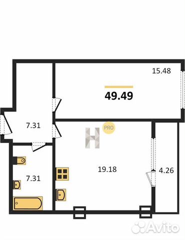 1-к квартира, 49 м², 3/25 эт.