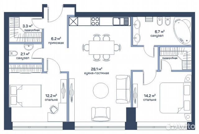 2-к квартира, 77.4 м², 10/24 эт.