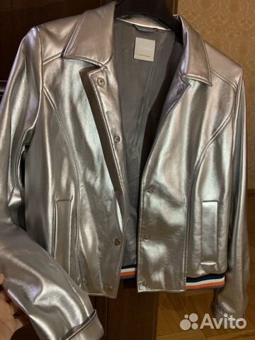 Куртка кожаная серебро Hugo Boss