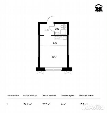 Студия, 24.7 м², 13/28 эт. Студия, 24.7 м², 13/28 эт.