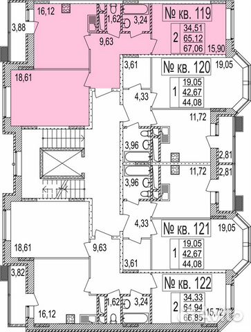 2-к квартира, 66.9 м², 6/7 эт. 2-к квартира, 66.9 м², 6/7 эт.