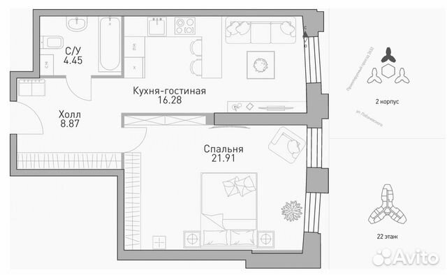 1-к квартира, 52.7 м², 22/35 эт.