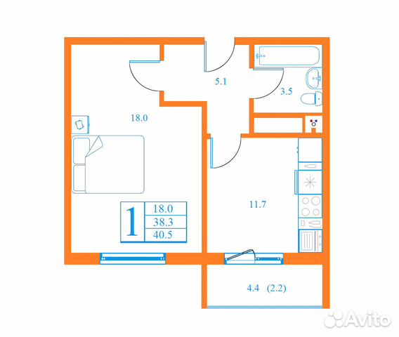 1-к квартира, 40.5 м², 7/17 эт.
