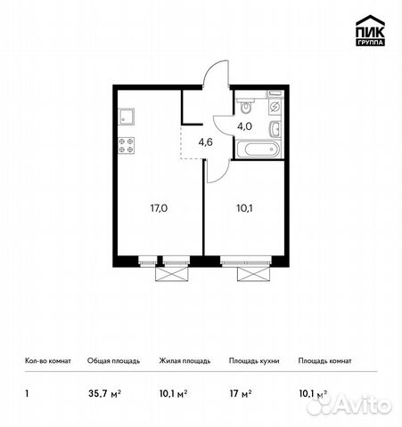 1-к квартира, 35.7 м², 19/25 эт.