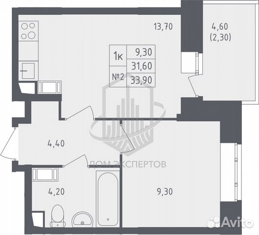 1-к квартира, 33.9 м², 14/17 эт.