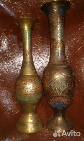 Вазы латунь индия чеканка штихель эмаль СССР