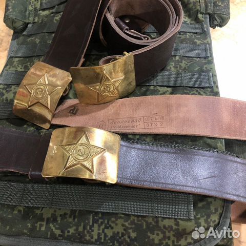 Солдатский кожаный ремень с латунной бляхой СССР