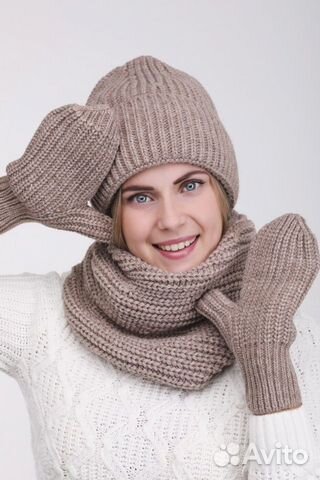Шапка снуд варежки новые