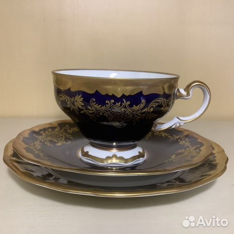 Чайная тройка, кобальт, Weimar, Веймар, гдр