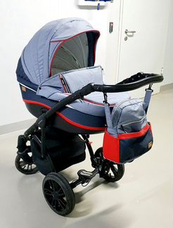 Коляска 2 в 1 Indigo Caiman (цвет -джинс +красный)