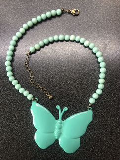 Ожерелье, летнее колье Бабочка, цвет ментоловый, м