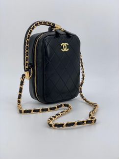 Женская сумка Chanel чехол на цепочке черная новая