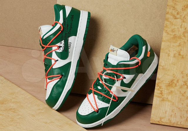 off white x dunk low pine green