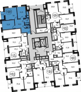 2-к квартира, 60.7 м², 5/17 эт.