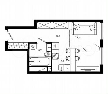 1-к апартаменты, 28.8 м², 9/13 эт.