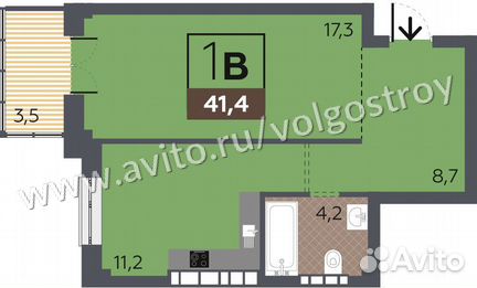 1-к квартира, 41.4 м², 3/6 эт.