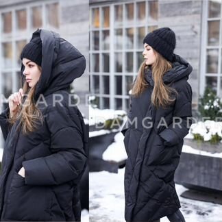 Пуховик одеяло черный длинный с карманами