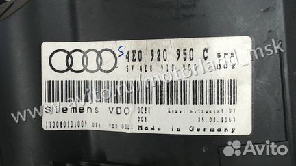 Щиток приборов (приборная панель) Audi A8 (D3), 20