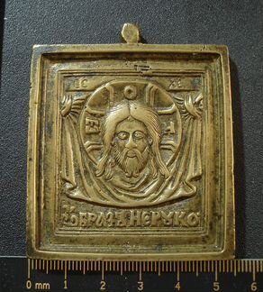 Литая икона. спас нерукотворный. 19 век. оригинал