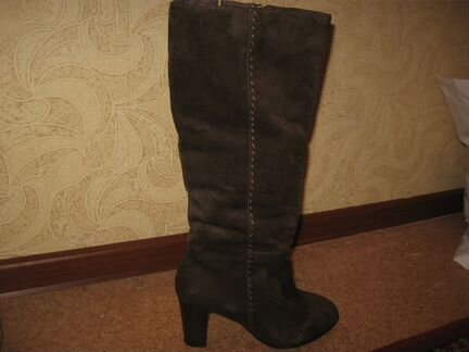 Натуральные замшевые зимние сапоги