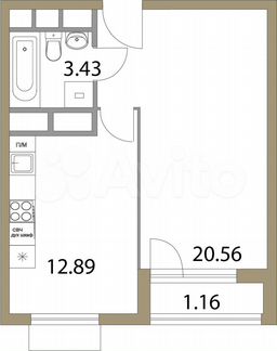 1-к квартира, 38 м², 16/20 эт.