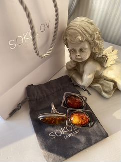 Комплект массивные серьги и кольцо с наьуральным я