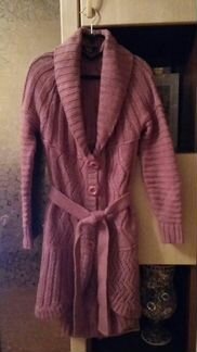 Стильный вязаный кардиган грязно розовый