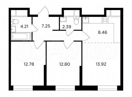 3-к квартира, 61.8 м², 8/30 эт.