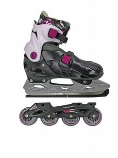 Коньки роликовые Action ледовые раздвижные, со сменным шасси, (черный, розовый), размер 37-40 (PW-391)