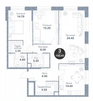 3-к квартира, 100.4 м², 2/19 эт.